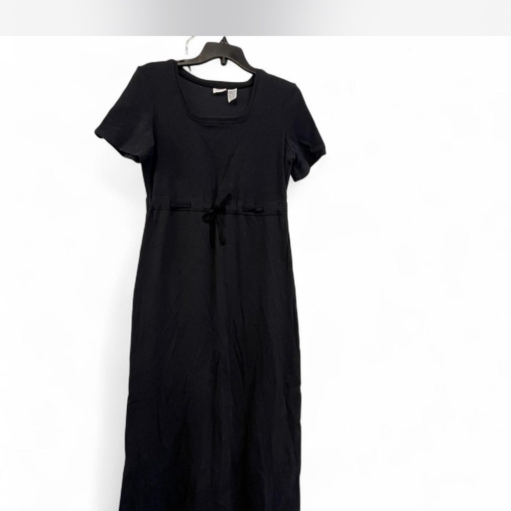2000s Y2K Basic Cherokee Black Short Sleeve Mini Waffle Tie Waist Maxi Size M